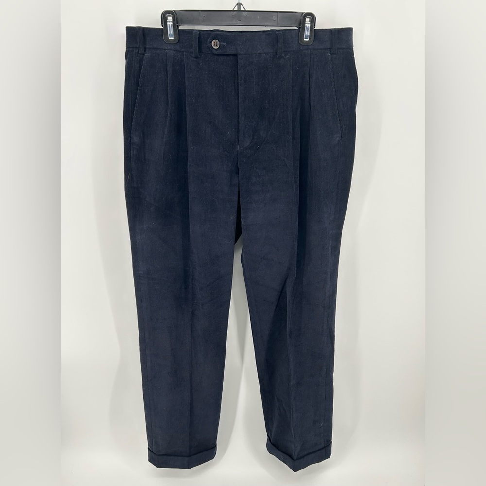 Ralph Lauren Men's Navy Corduroy Pleated Trousers